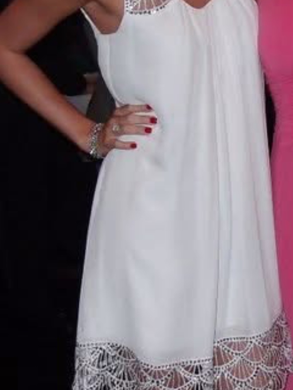 BCBGMaxAzria White Sleeveless Midi Dress with Crochet Hem